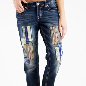 NWT Grace in LA Junior Boyfriend cut patchwork jean SZ 25 26 27 28 waist